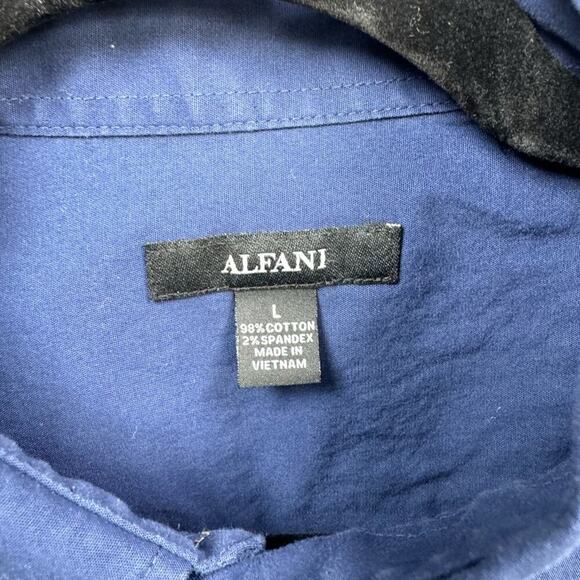 Alfani Short Sleeve Navy Blue Button Down Shirt Size Large - Picture 2 of 3